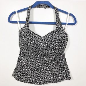 Ann Taylor LOFT Halter Top Black White Roses Sz XS